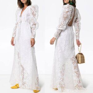 NWT Rosie Assoulin Victorian Dress Sz 4 White Organza Embroidered Floral Burnout